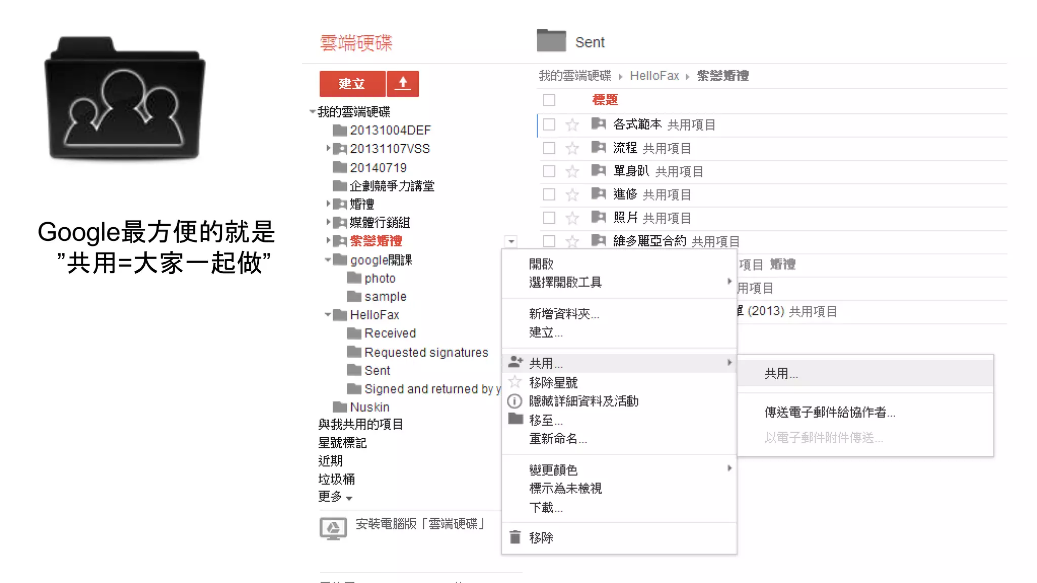 Google最方便的就是
”共用=大家一起做”
 