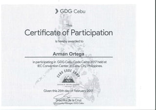 GDG Cebu Code Camp Certificate