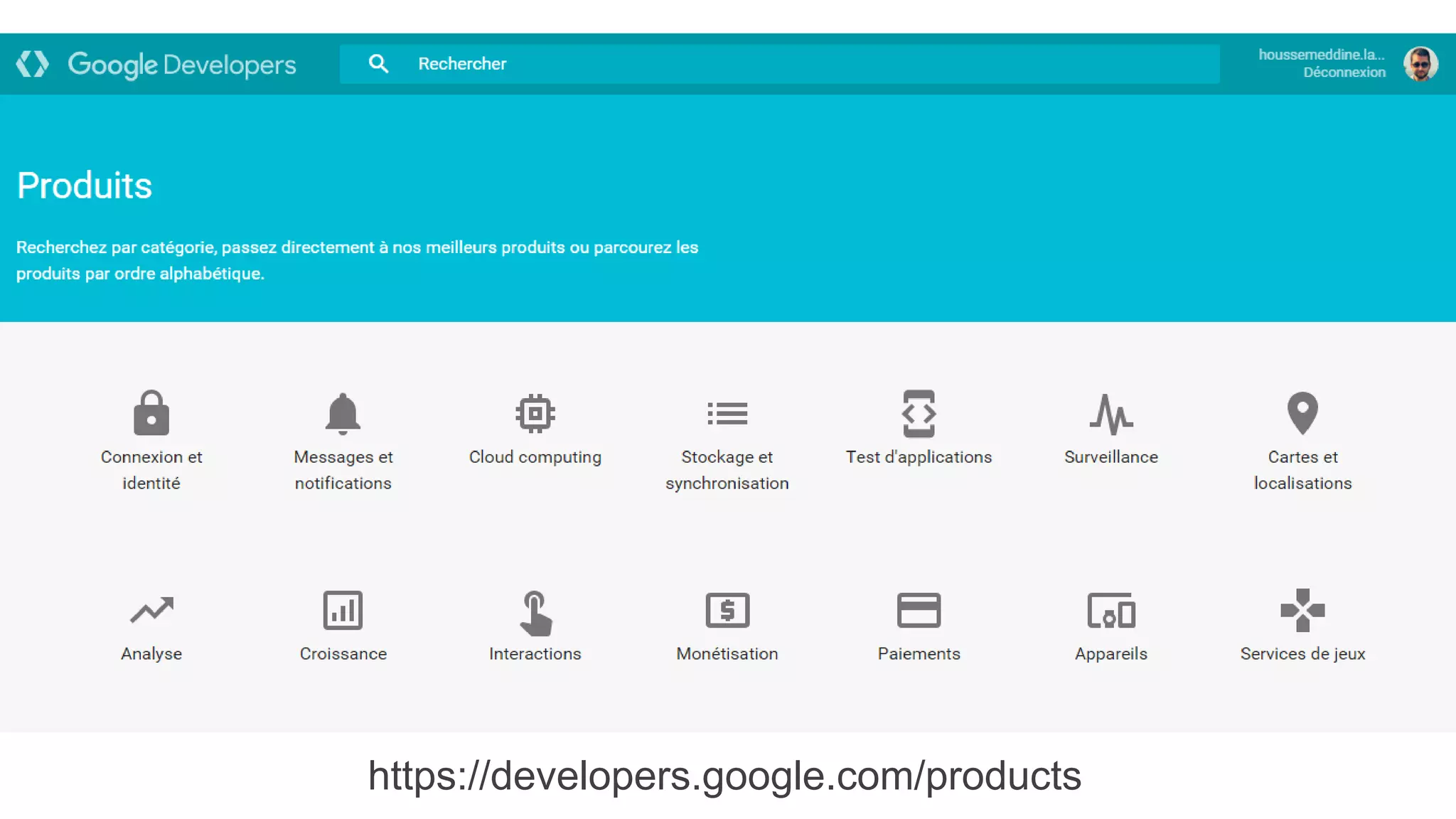 https://developers.google.com/products
 