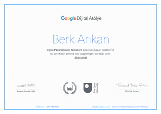 Berk Arıkan
03/02/2023
https://learndigital.withgoogle.com/link/1h00fiednuo
G6M 7WR MQM
 