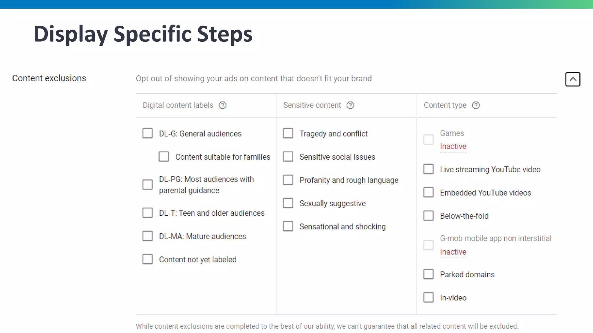 11
Display Specific Steps
 