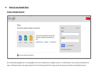 Google Docs main window
Now that you have created a Google account and are able to access Google Docs you can begin creati...