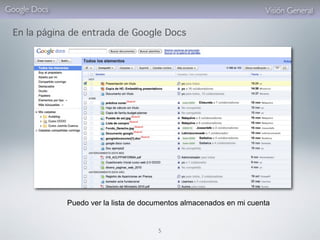 Google Docs                                                          Visión General

 En la página de entrada de Google Do...