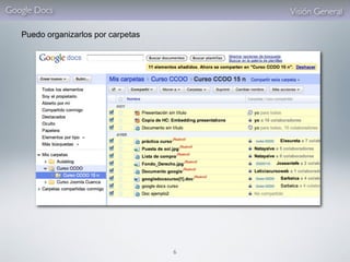 Google Docs                              Visión General

   Puedo organizarlos por carpetas




                                     6
 