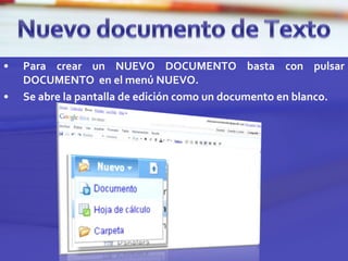 Permite colaborar con otros usuarios en la creación del documento y hacerlo público a través de internet, sea en tiempo síncrono o asíncrono.Iniciar el programaGoogleDocs se ejecuta a través del navegador.Necesitamos tener un cuenta de GMAIL para iniciar sesión.