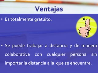 Compartir un documentoLos documentos de Google Docs  podemos compartirlos, haciendo click en  Compartir.Escribimos las direcciones de correo electrónico (gmail) de aquellos usuarios que participarán en la edición del documento. 