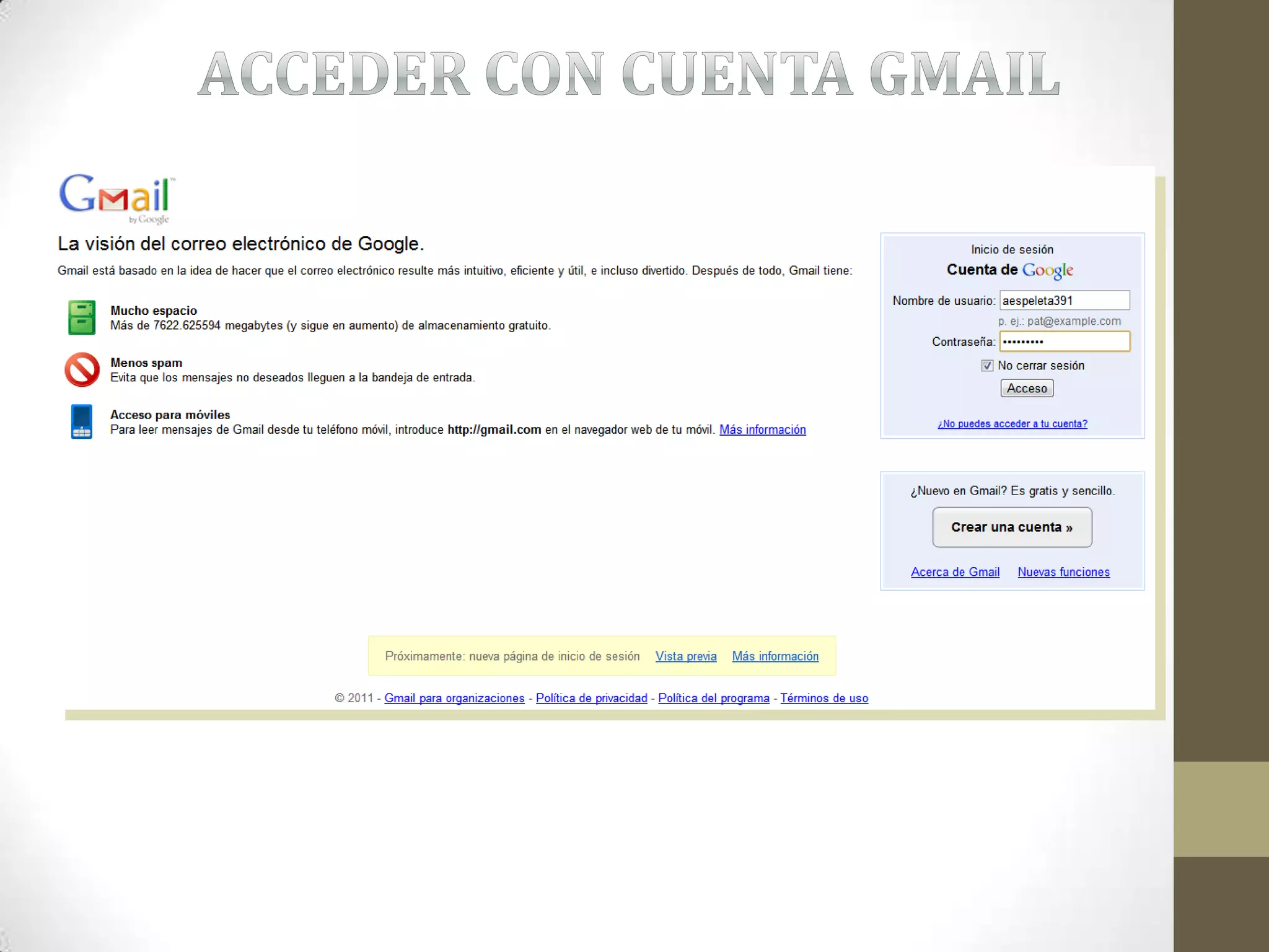 Acceder con cuenta gmail