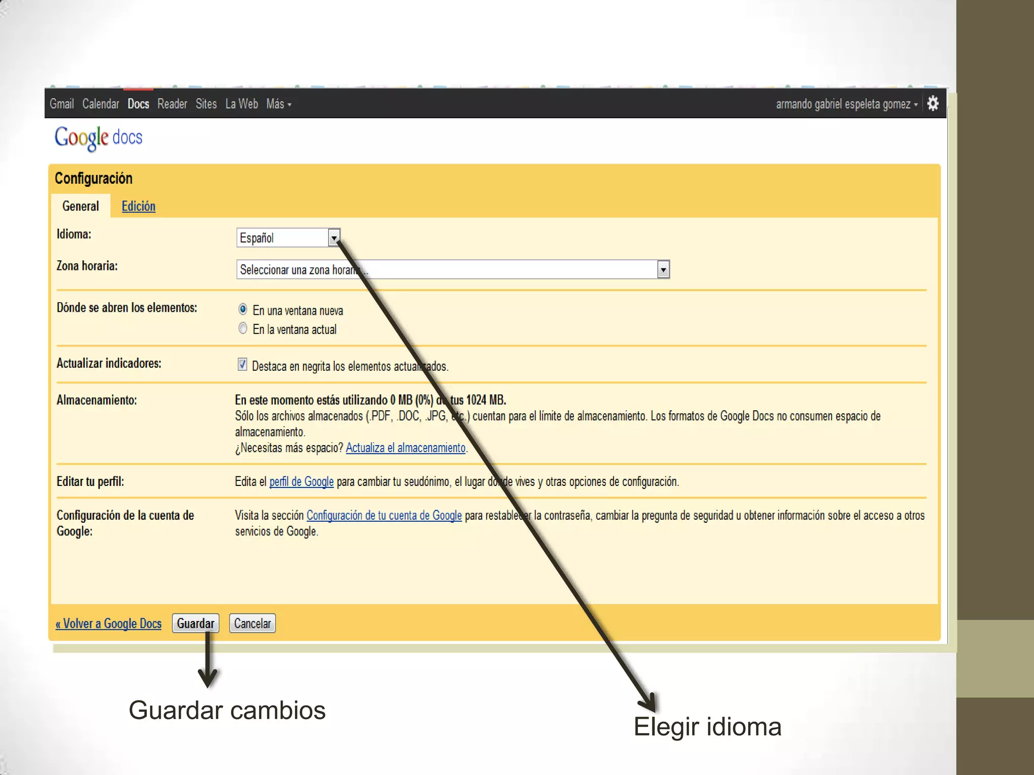 Guardar cambiosElegir idioma