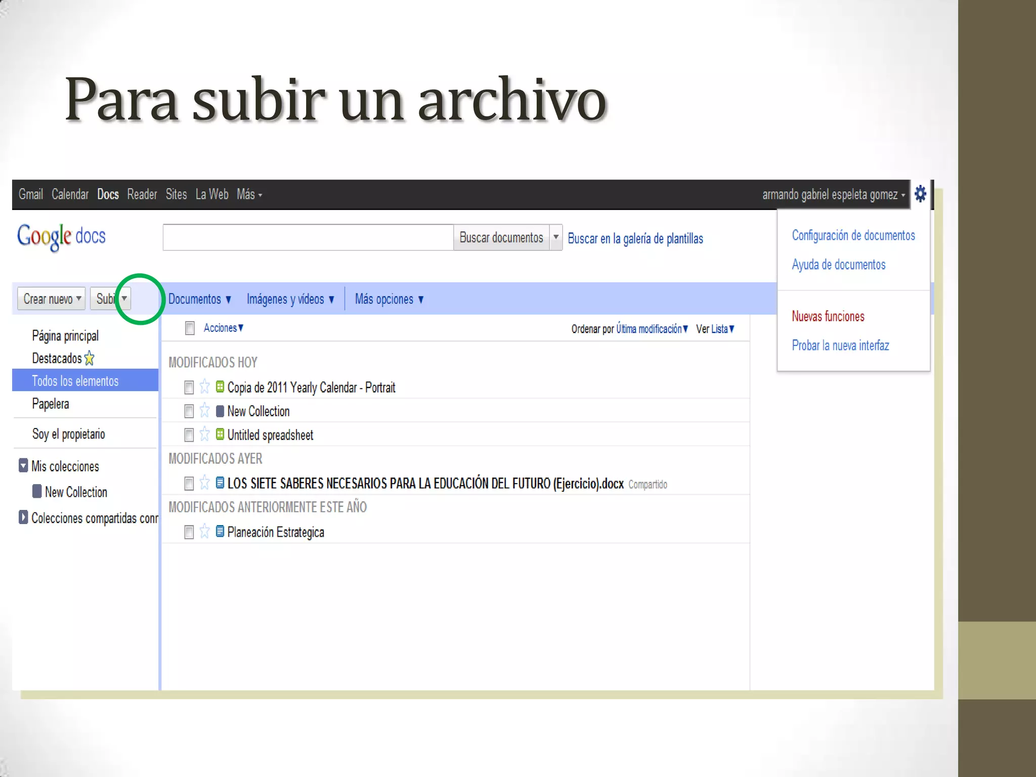 Para subir un archivo