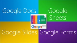 Google Docs Google
Sheets
Google Slides Google Forms
 