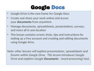 Comprehensive Guide to Google Drive and Google Docs Features and Usage ...