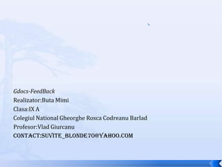 `Gdocs-FeedBackRealizator:Buta MimiClasa:IX AColegiul National Gheorghe RoscaCodreanuBarladProfesor:VladGiurcanuContact:suvite_blonde70@yahoo.com