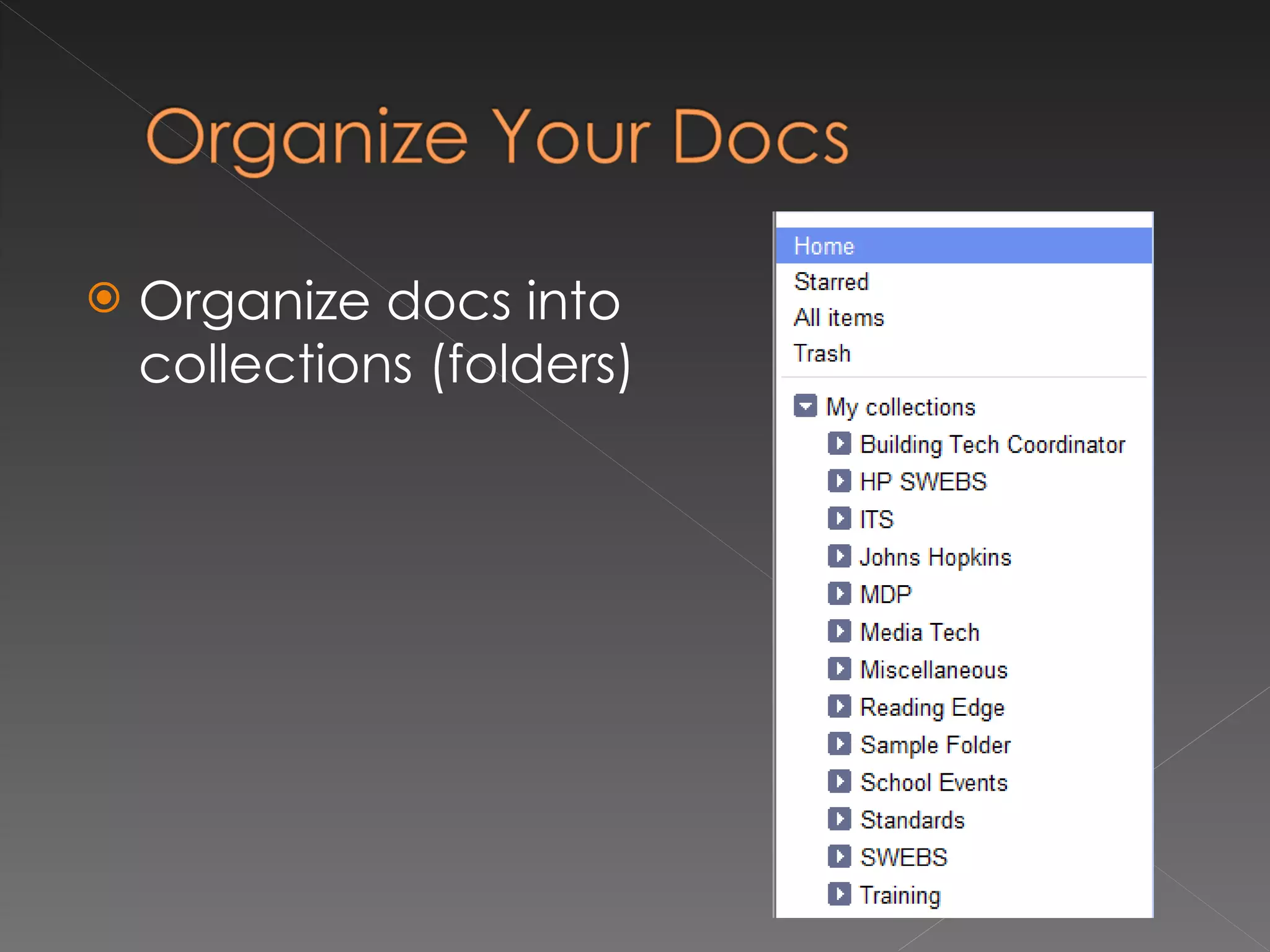 Organize docs into collections (folders)  
