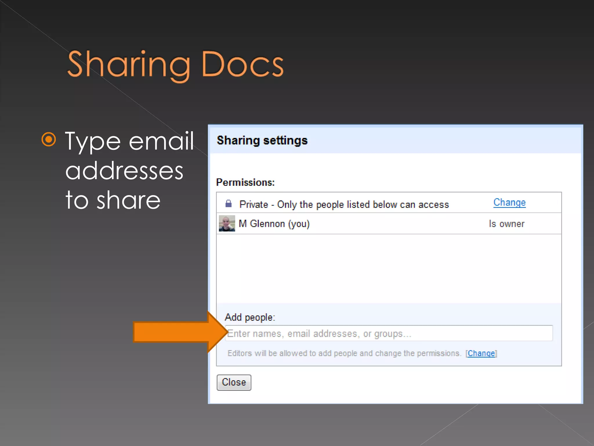 Type email addresses to share 