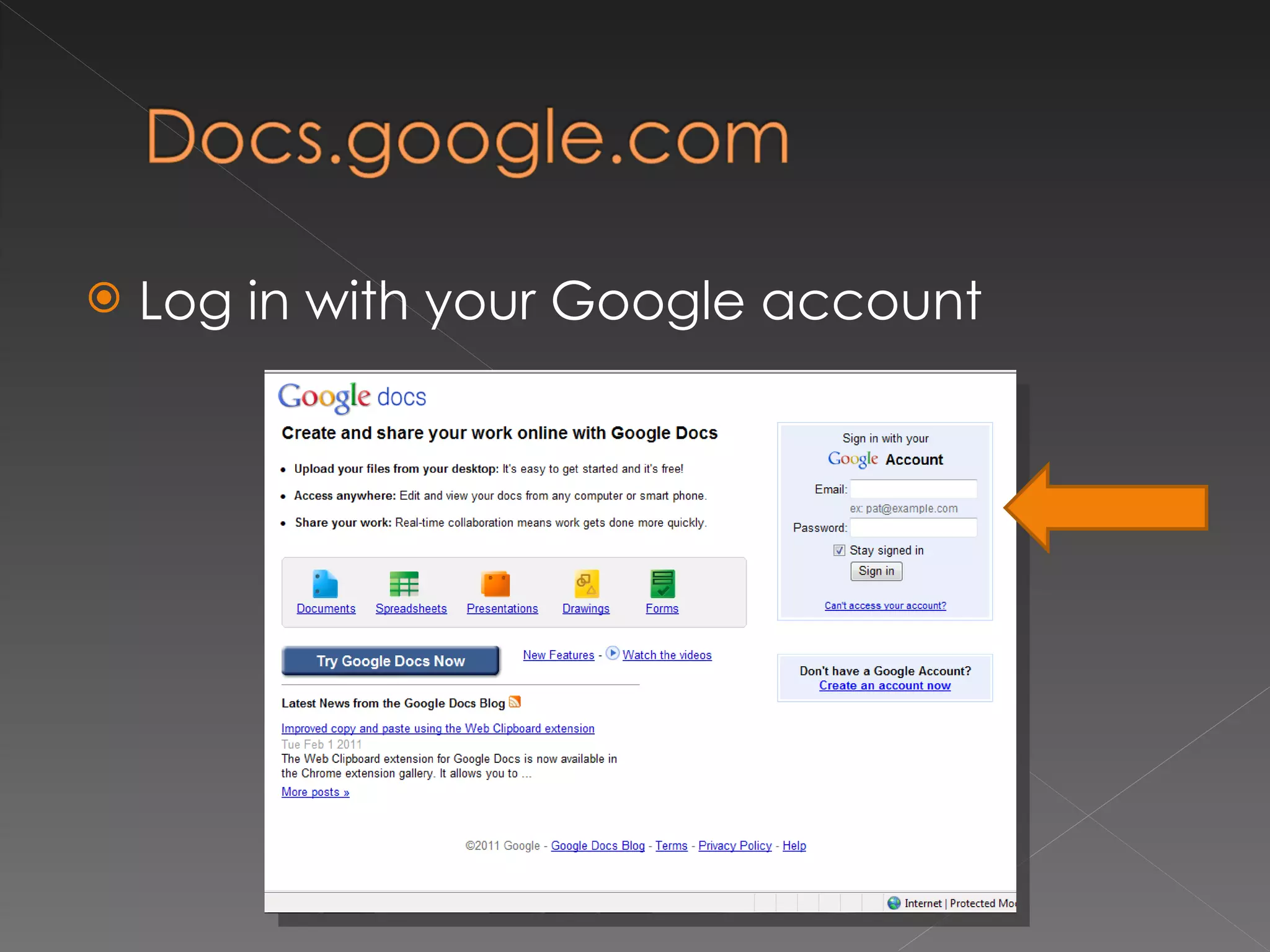 Log in with your Google account 
