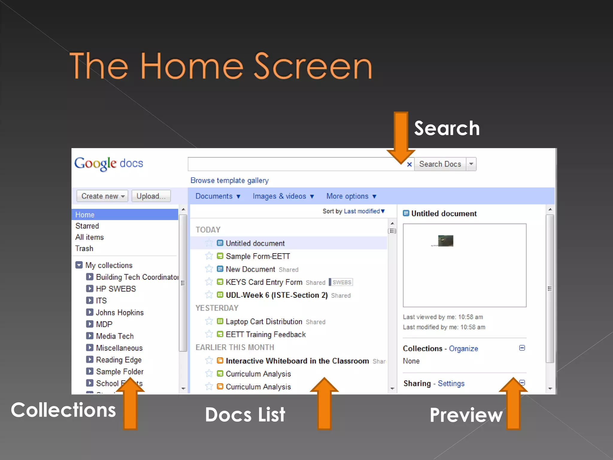 Search Collections Docs List Preview 