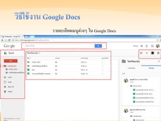 รายละเอียดเมนูต่างๆ ใน Google Docs
 
