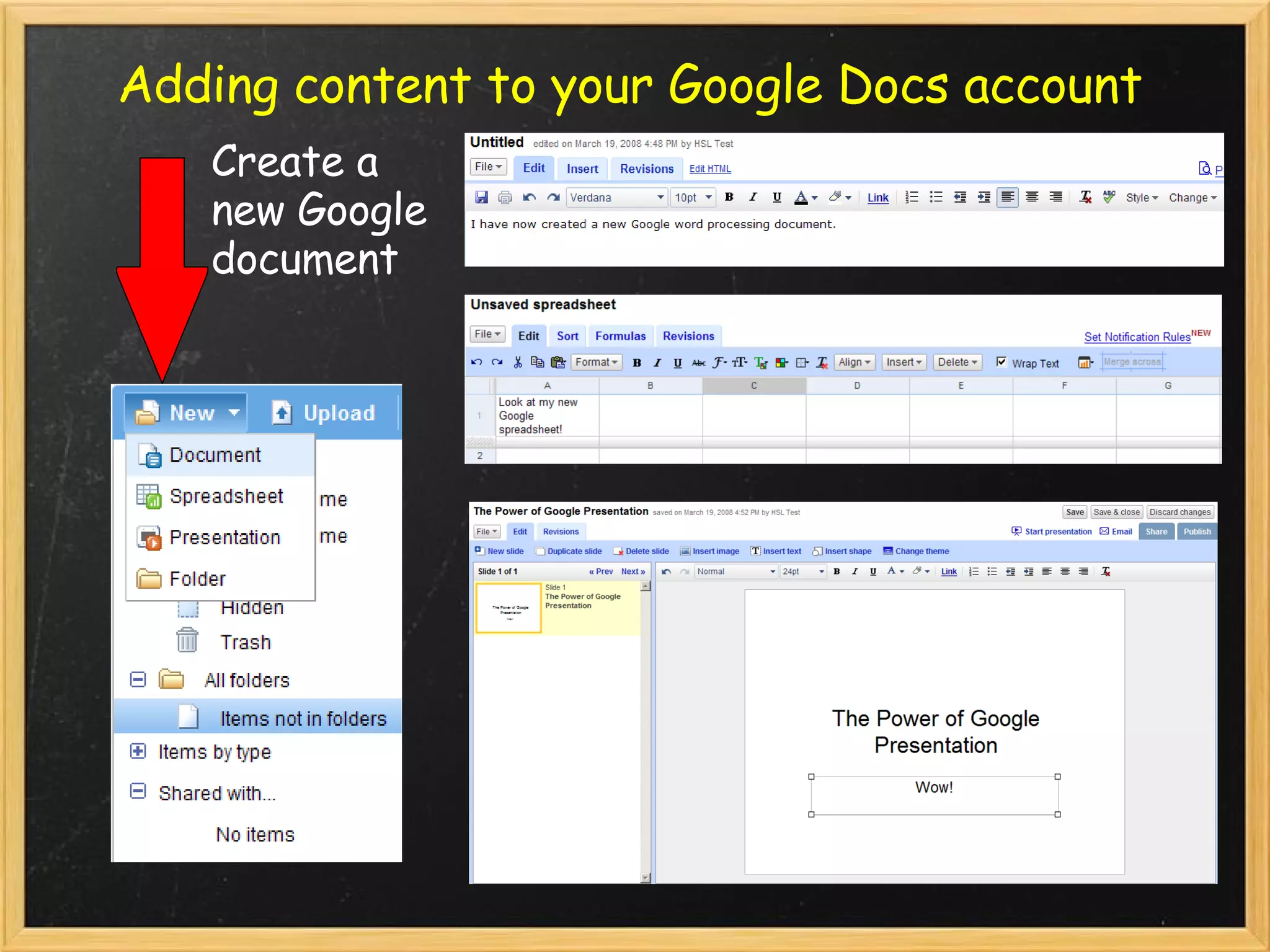 Adding content to your Google Docs account Create a new Google document 