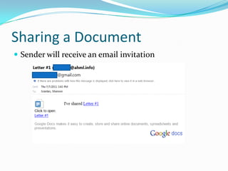 Sharing a DocumentSender will receive an email invitation