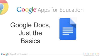 Google Education Trainer
Google Docs,
Just the
Basics
 