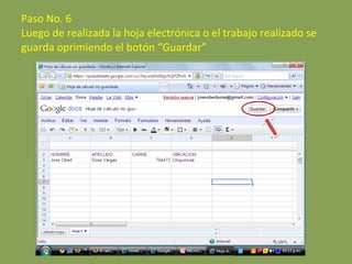 Paso No. 6 Luego de realizada la hoja electrónica o el trabajo realizado se guarda oprimiendo el botón “Guardar” 
