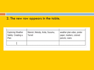 2. The new row appears in the table.
 