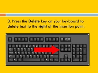 3. Press the Delete key on your keyboard to
delete text to the right of the insertion point.
 