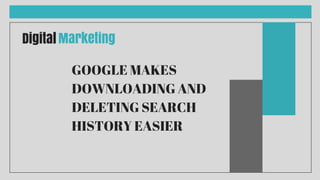 Digital Marketing
GOOGLE MAKES
DOWNLOADING AND
DELETING SEARCH
HISTORY EASIER
 
