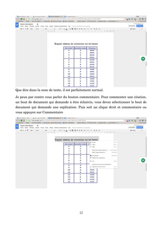 Que dire dans la zone de texte, il est parfaitement normal.
Je peux par contre vous parler du bouton commentaire. Pour commenter une citation, 
un bout de document qui demande à être éclaircis, vous devez sélectionner le bout de 
document qui demande une explication. Puis soit un clique droit et commentaire ou 
vous appuyez sur Commentaire
12
 