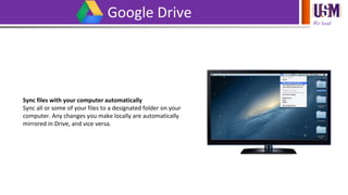 We lead
Google Drive
Sync files with your computer automatically
Sync all or some of your files to a designated folder on ...