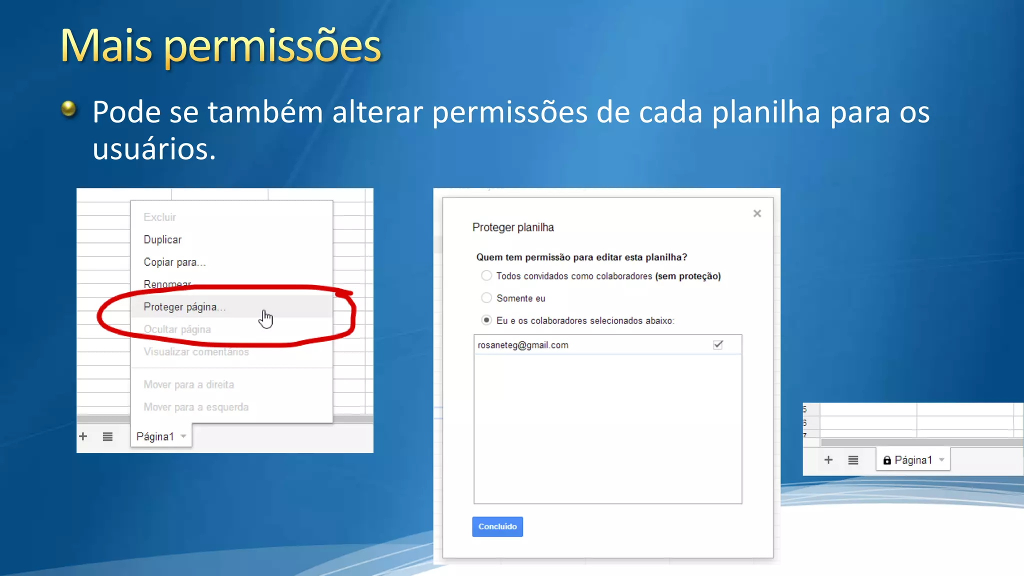 Pode se também alterar permissões de cada planilha para os
usuários.

 