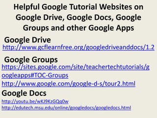Helpful Google Tutorial Websites on
   Google Drive, Google Docs, Google
     Groups and other Google Apps
 Google Drive
h...
