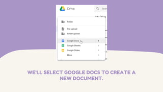 WE'LL SELECT GOOGLE DOCS TO CREATE A
NEW DOCUMENT.
 