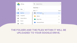 THE FOLDER AND THE FILES WITHIN IT WILL BE
UPLOADED TO YOUR GOOGLE DRIVE.
 