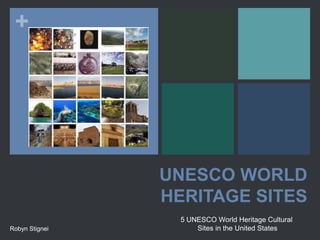 +

UNESCO WORLD
HERITAGE SITES
Robyn Stignei

5 UNESCO World Heritage Cultural
Sites in the United States

 