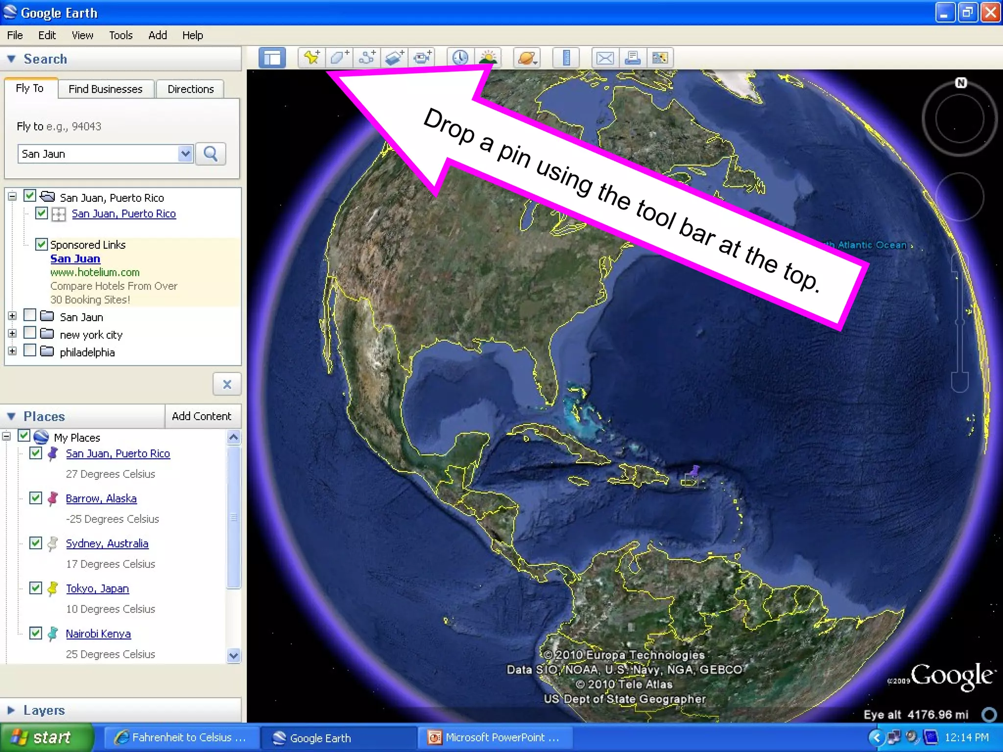 Drop a pin using the tool bar at the top. 