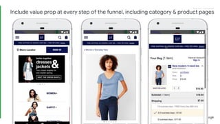 Proprietary + ConfidentialProprietary + Confidential
googleplaymusic @kehlani provides all the Bay
Area musical goodness we could have hoped for
in our new podcast series, #CitySoundtracks…more
Include value prop at every step of the funnel, including category & product pages
 