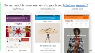 Proprietary + ConfidentialProprietary + Confidential
wayfair.co.uk warbyparker.com zalando.co.uk
Bonus: match browser elements to your brand (info how, research)
 
