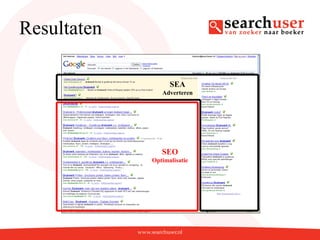 Resultaten

                   SEA
                Adverteren




                SEO
             Optimalisatie
 