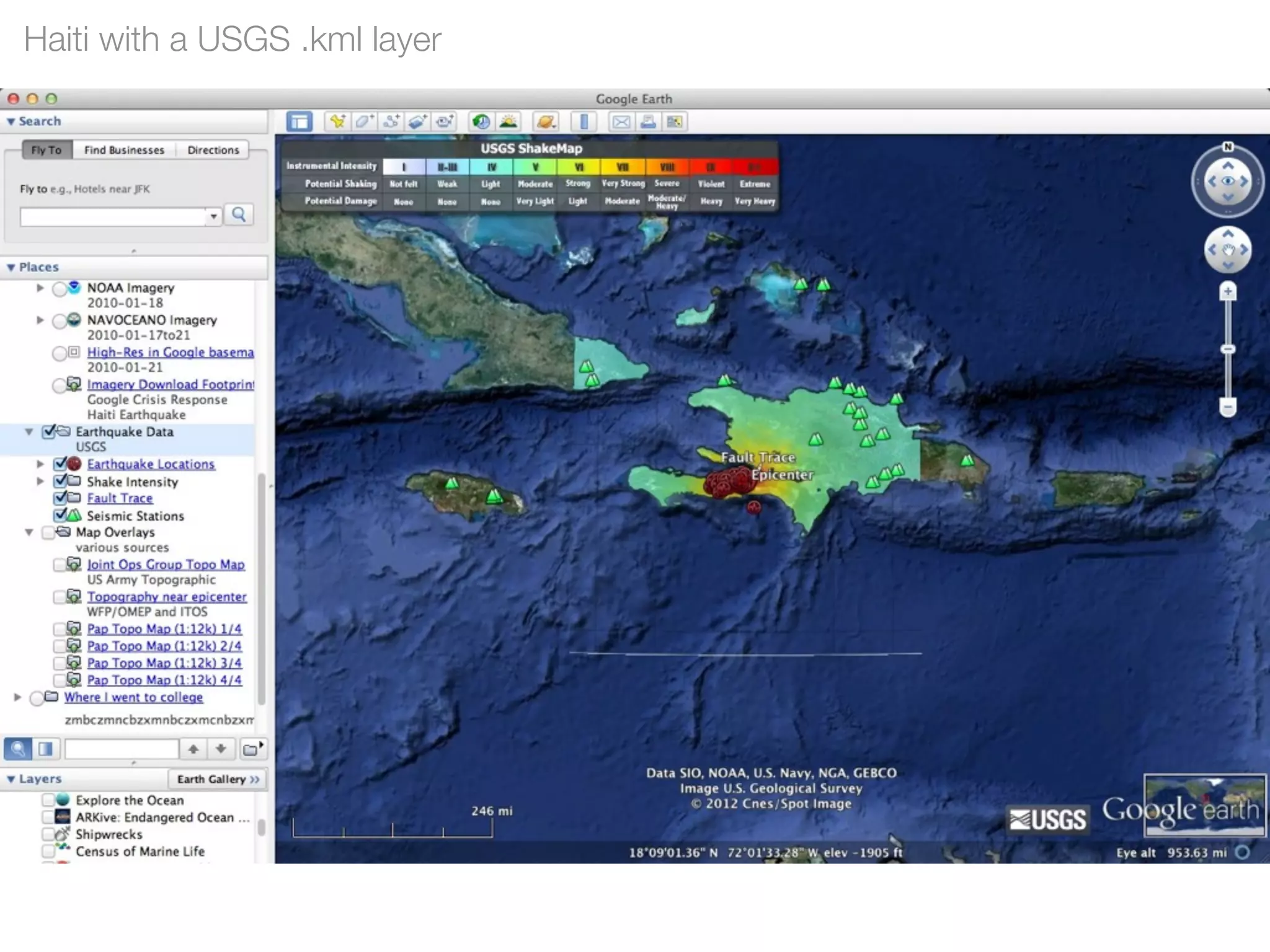 Haiti with a USGS .kml layer
 