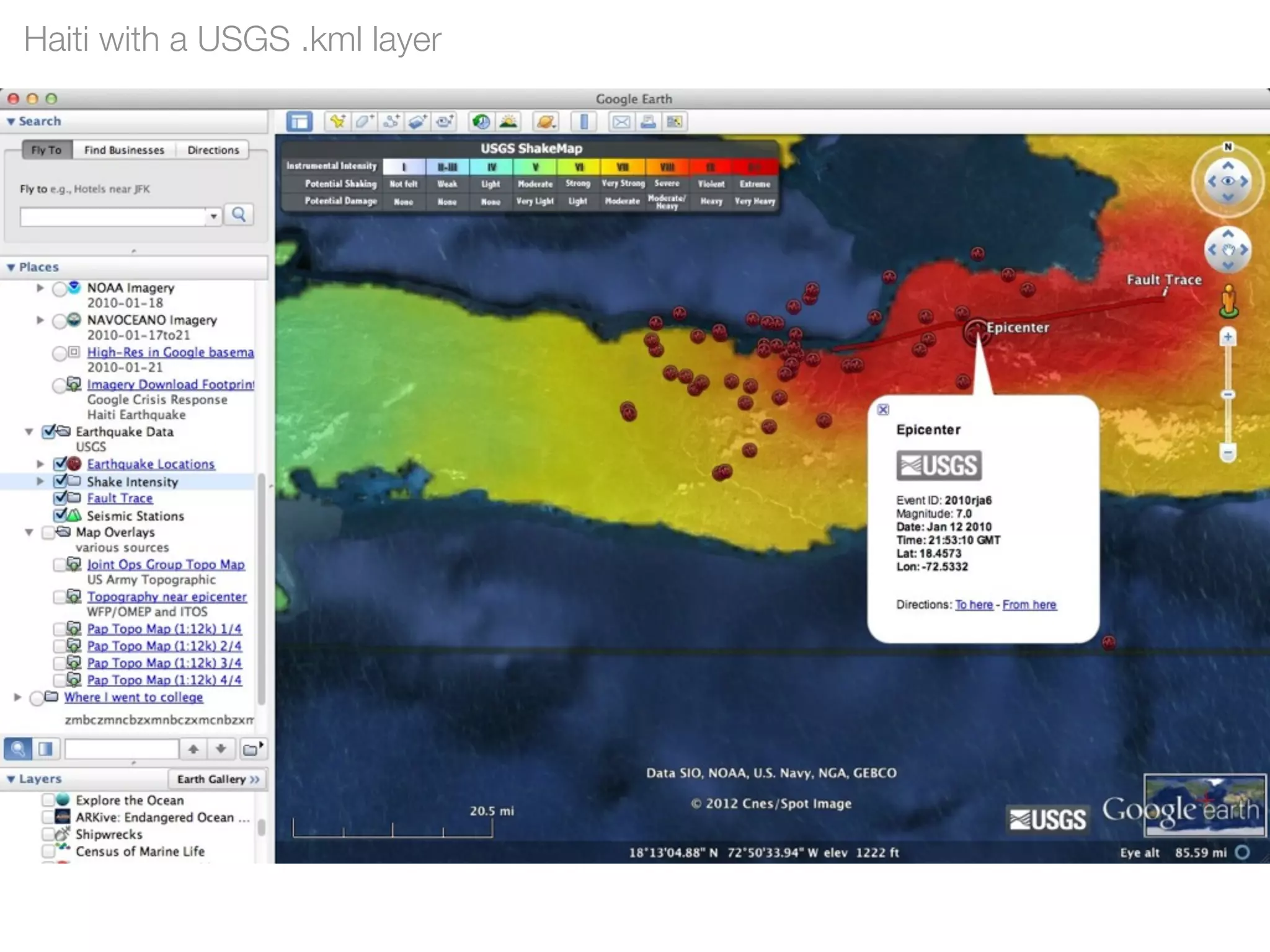 Haiti with a USGS .kml layer
 