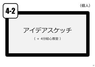 アイデアスケッチ
（ ＋ 4分絵⼼教室 ）
4-2
（個人）
13
 