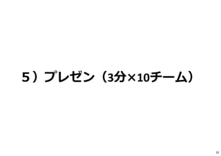 ５）プレゼン（3分×10チーム）
32
 