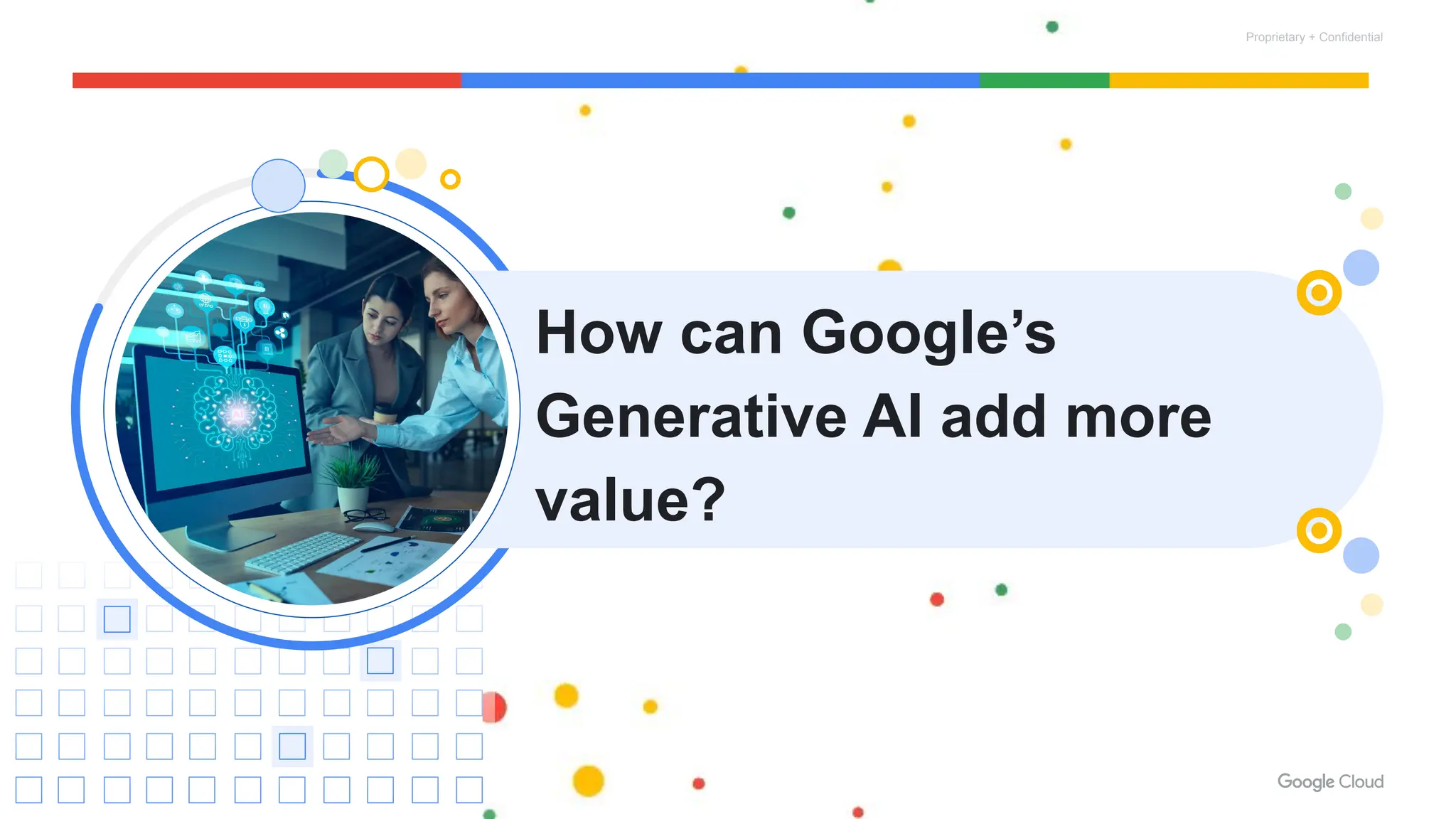 Proprietary + Confidential
How can Google’s
Generative AI add more
value?
 