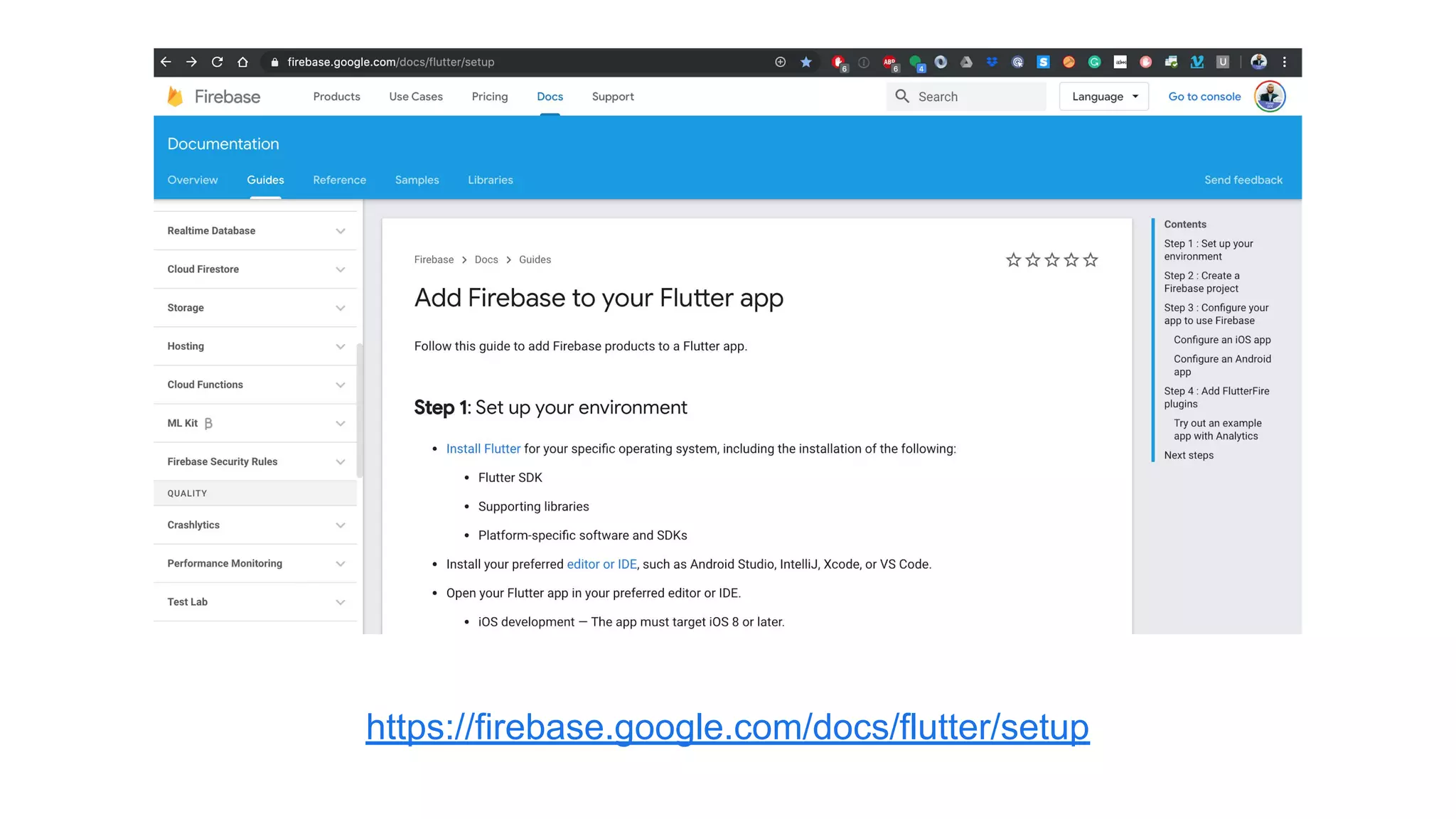 https://firebase.google.com/docs/flutter/setup
 