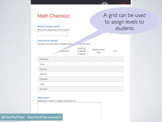 Monica Burns @ClassTechTips
A grid can be used
to assign levels to
students
@ClassTechTips ClassTechTips.com/sk12
 