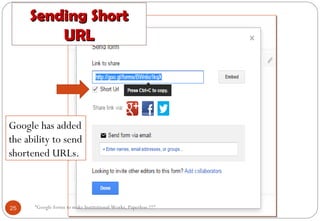 Sending ShortSending Short
URLURL
Google has added
the ability to send
shortened URLs.
25 “Google forms to make Institutional Works, Paperless !!!"
 