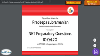 Phase – VII
Certificate
Students’ view
 