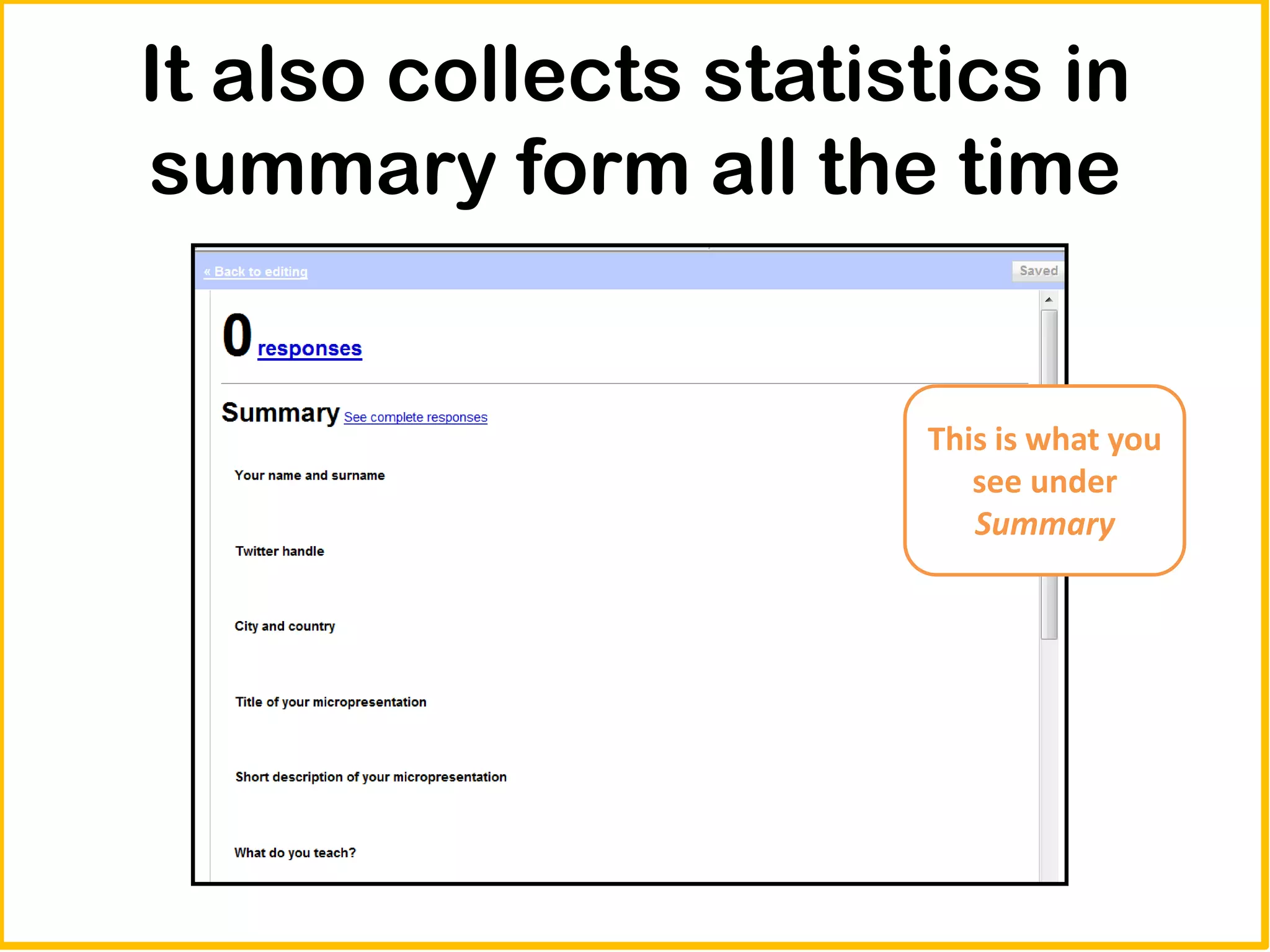 It also collects statistics in
summary form all the time


                       This is what you
                          see under
                          Summary
 