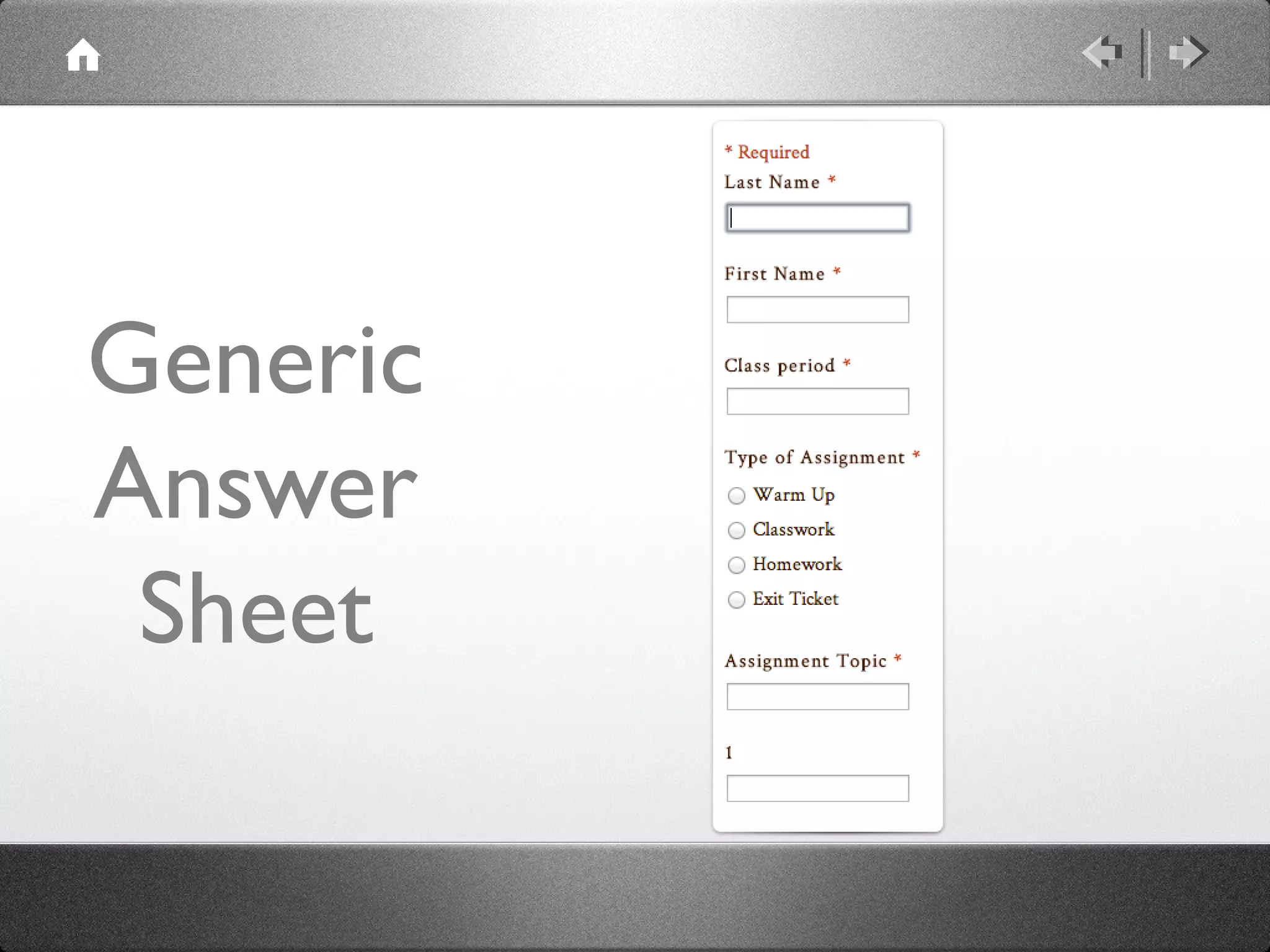Generic
Answer
 Sheet
 